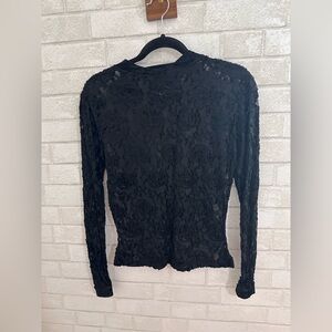 Black Sheer Rose Velvet Burnout Long Sleeve Gothcore Top Size s/m #1861